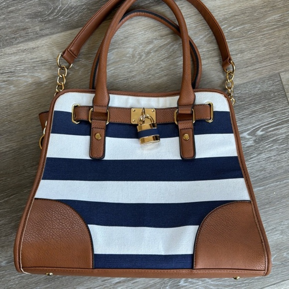 Large Striped Canvas Tote Navy/White